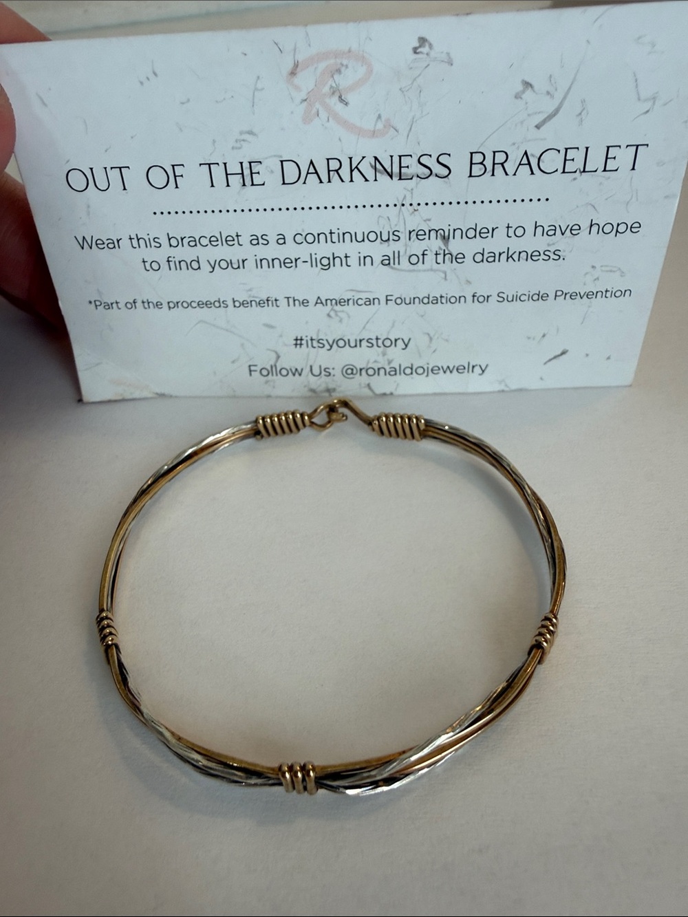 Ronald O. Out of the Darkness Gold Wire Wrapped Bracelet